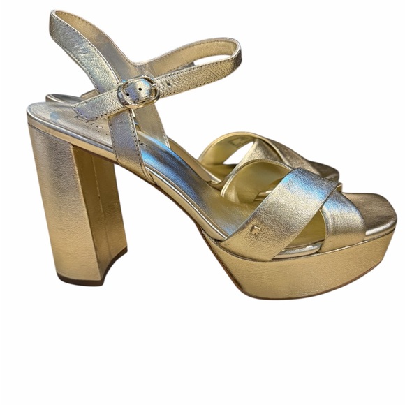 Kate Spade Metallic Gold Platform Sandals with Ankle Strap - Picture 4 of 9